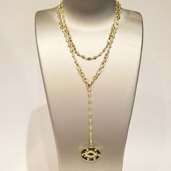 Evil Eye CZ Pendant long 36" CZ  Station Necklace - Picture 7 of 8